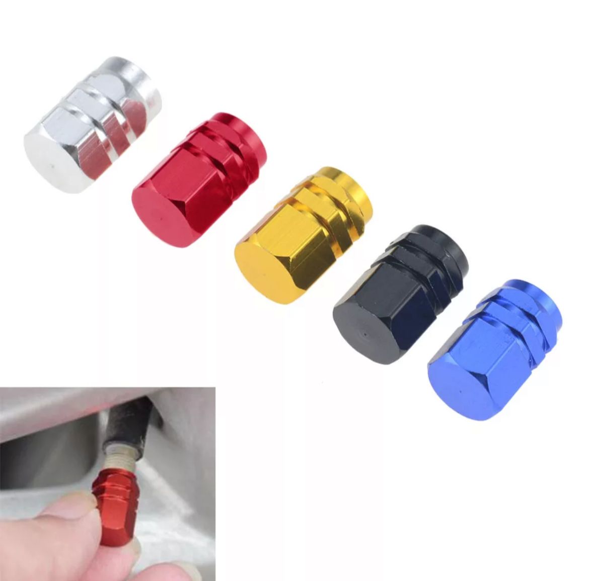 Hisport Hex - Set Di 4 Tappi Per Valvole Pneumatici Auto, Esagonali, Rossi, In Alluminio, Universali (valvola Schrader)